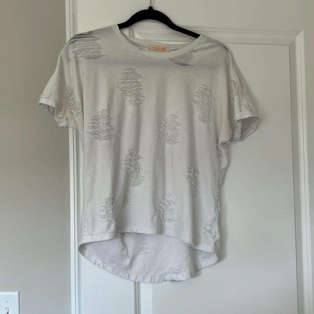 Distressed White Tee
